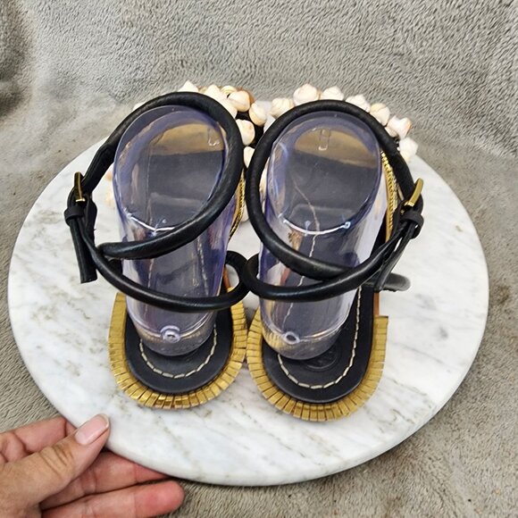 Tory Burch Shoes Womens Size 8 .5 Sinclair Black Leather Sandals *GUC* - Picture 5 of 12